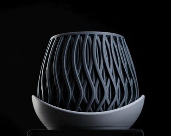Moderner 3D-gedruckter Pflanztopf mit Untersetzer | Minimalistischer geometrischer Blumentopf | Dekoration für Innenräume | Einzigartiges Geschenk für Pflanzenliebhaber