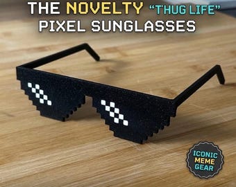 Pixel-Meme-Sonnenbrille | 8-Bit-Gamerbrille | Von Thug Life inspirierte Pixelbrille | Meme-Kostümaccessoire | Retro-Gaming-Party-Accessoire