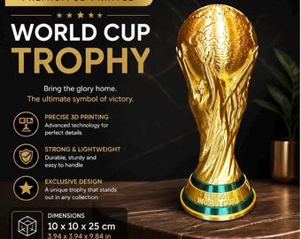 WM-Trophäe im WM-Stil 2026 | 3D-gedruckte Fußballtrophäe | Goldene Fußballpokal-Replika | Fangeschenk | Sammlerstück | Meisterschaftstrophäe