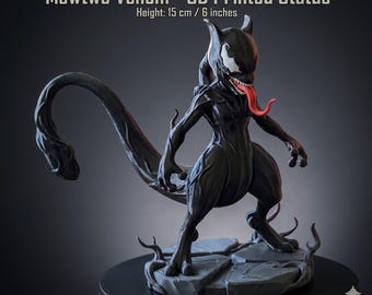 Mewtwo Venom Inspired Statue | 15cm 3D Printed Collectible Figure | Pokemon Symbiote Fusion Fan Art | Gamer Desk Decor Gift
