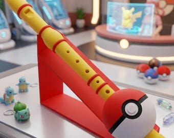 Pokémon-Flöte | Cosplay-Requisite | 3D-gedrucktes Blockflöteninstrument | Geschenk für Gamer | Anime-Sammlerstück mit Ständer