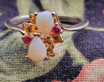 Vintage Uncas Faux Pearl and Ruby Ring Size 8