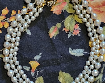 1940s Miriam Haskell "Moonlit Pearls" SIGNED Rare 3-Strand Pearl Choker