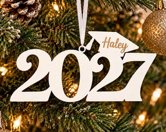 Adorno de graduación 2027 personalizado con nombre, regalo para graduados de la clase de 2027, adorno navideño de graduación personalizado, recuerdo para graduados
