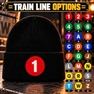 NYC Subway Train Line Beanie – New York City Transit Inspired Knit Hat, Choose Your Train Line Patch & Beanie Style, Railroad Gift