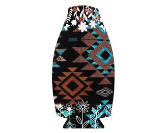 Funda enfriadora de botellas con cremallera y estampado azteca del suroeste / Funda térmica de neopreno con cremallera para latas