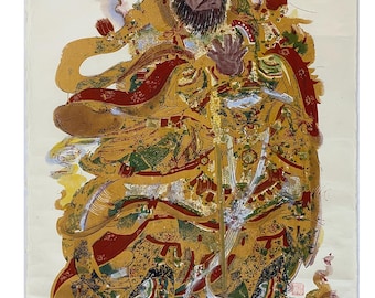 Chinese deurgoden houtsnede Qin Shubao, groot 42,5 x 26,5 inch (paar)