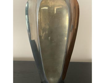 Mid Century Modern Style Solid Brass Fluted Faceted Cog Gear Ikebana Flower Vase