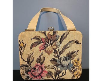 Bolso de mano vintage con tapiz floral bordado a mano y alfombra