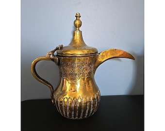 Tetera Dallah de latón antiguo de Oriente Medio, estilo turco/árabe, 25 cm (10 pulgadas)