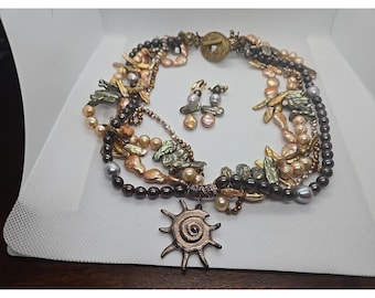 WHIMSICAL LARGE 4 STRAND Dark Pink Chocolate Pearls Variety  Necklace