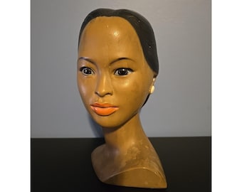 Busto de cabeza polinesia hawaiana de cerámica EP de Edith Pedersen, década de 1950.