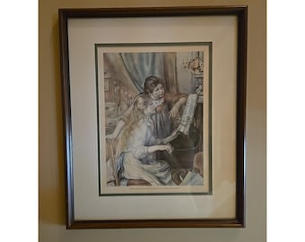 Pierre Auguste Renoir Concert De Piano Litho-Öl auf Leinwandrahmen mit Passepartout