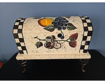 Caja de almacenamiento de cocina de madera vintage con patas de metal para frutas, decoración de encimera