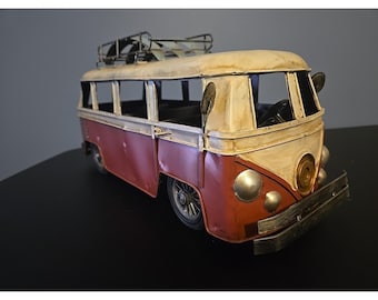 Volkswagen Deluxe Bus Metal Decor VW Van Roof Rack Surfboards Collectible Art