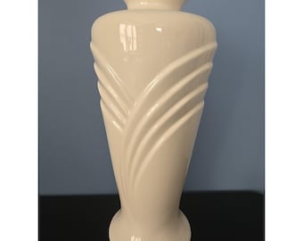Jarrón Vintage Revival color crema y blanco, estilo Art Déco y Neo Déco de los años 80, 43 cm (17 pulgadas)