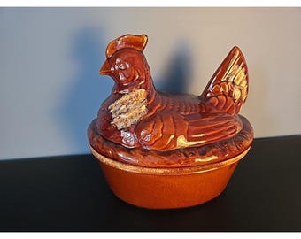 Cazuela de barro marrón Hull Pottery para hornear, tipo nido de gallina, 10 pulgadas, vintage.