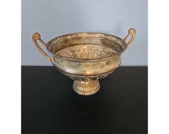 Vintage Metall Standfuß Schüssel verzierte Schwan Griffe Hollywood Regency