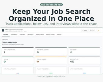 Job Application Tracker Spreadsheet | Career Planner Dashboard (Digital Download)