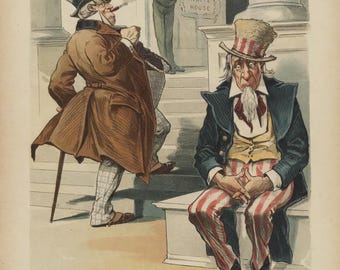 Gerahmte 1896 Puck „When McKinley is Präsident“ Politkarikatur von J.S. Pughe – Vintage Druck