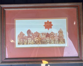 Marcia Isaacs “Byzantine Towers” limited-edition print #5/150. 20th-century California-based printmaker.