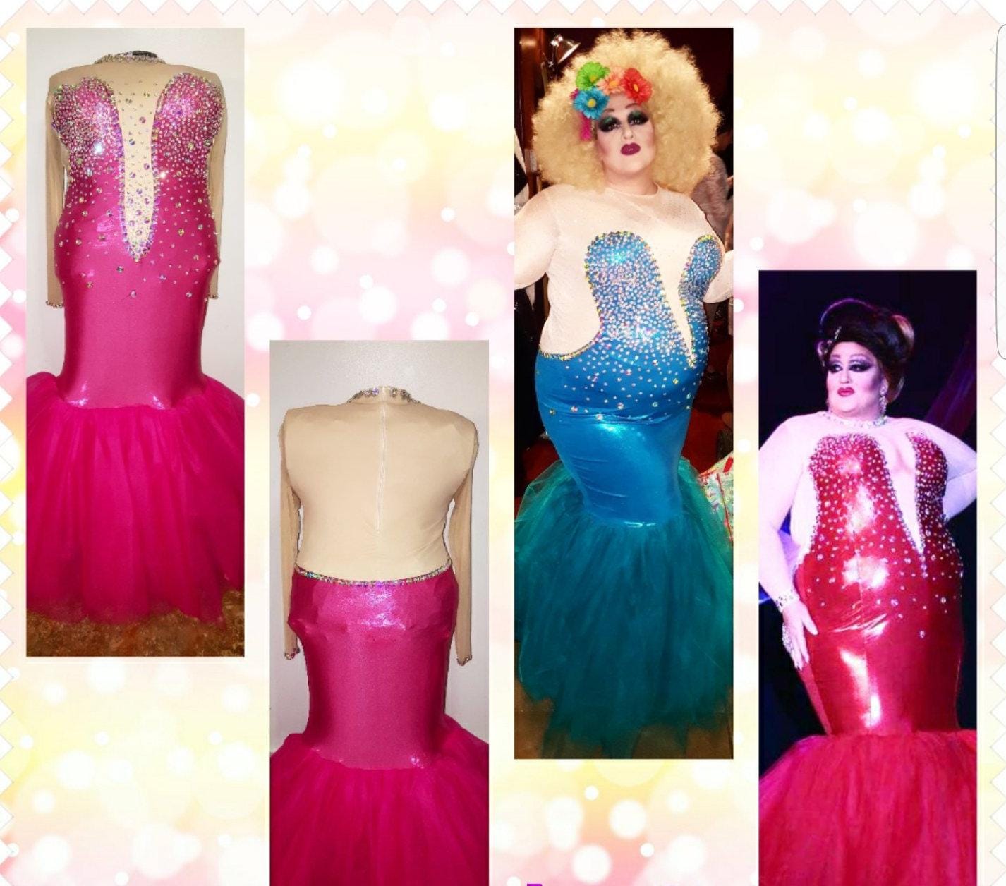 chinese dress ladies Divine - Drag Queen Rhinestone Velvet Mermaid Dress