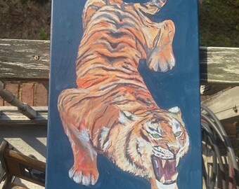 Original Acrylic Tiger Painting 12”by25”    “Wild”