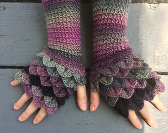 Handmade Crochet Crocodile Stitch/Dragon Scale Fingerless Gloves, Wrist Warmers, Hand Warmers