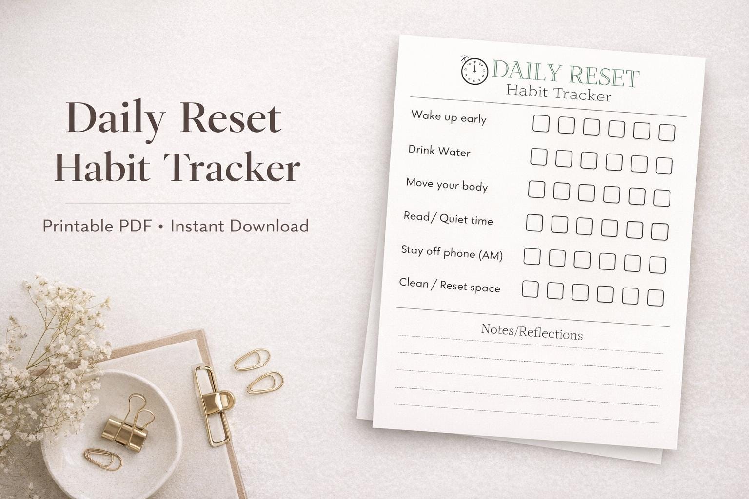 Daily Habit Tracker Printable | Weekly Reset Planner PDF | Minimalist ...