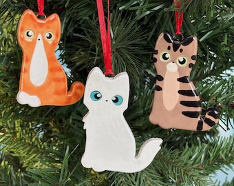 Custom Ceramic Cat Ornament, Personalized Pet Keepsake, Handmade Christmas Decoration