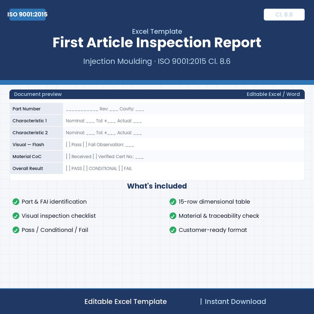 First Article Inspection Report Template — Injection Moulding ISO 9001 ...