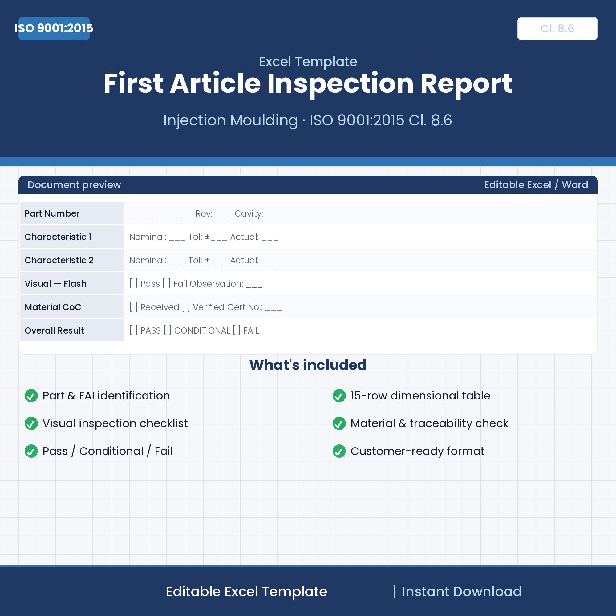 First Article Inspection Report Template — Injection Moulding ISO 9001 ...