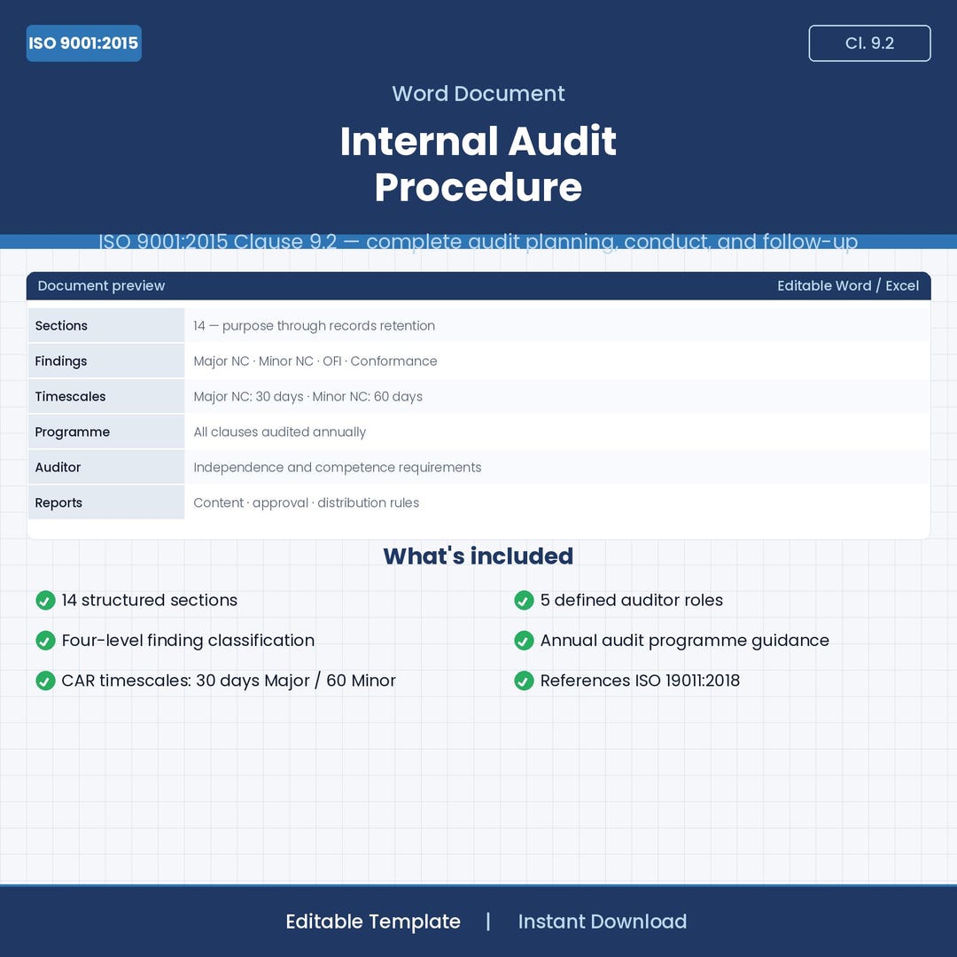 ISO 9001 Internal Audit Procedure Template – Injection Moulding Quality ...