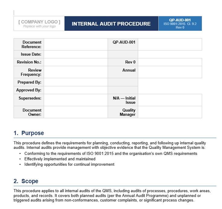 ISO 9001 Internal Audit Procedure Template – Injection Moulding Quality ...