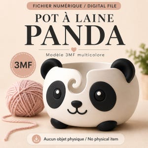 Pot à laine panda 3MF multicolore – Fichier 3D pour tricot et crochet