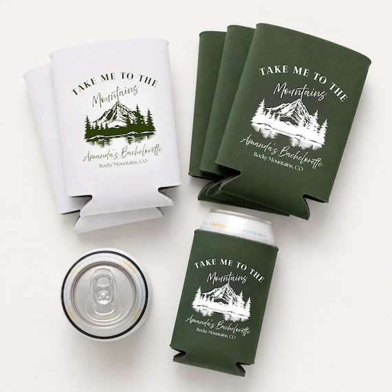 Take Me to the Mountains Party Favors, Mountain Bachelorette Koozies,  Personalized Can Coolers, Camping Bachelorette