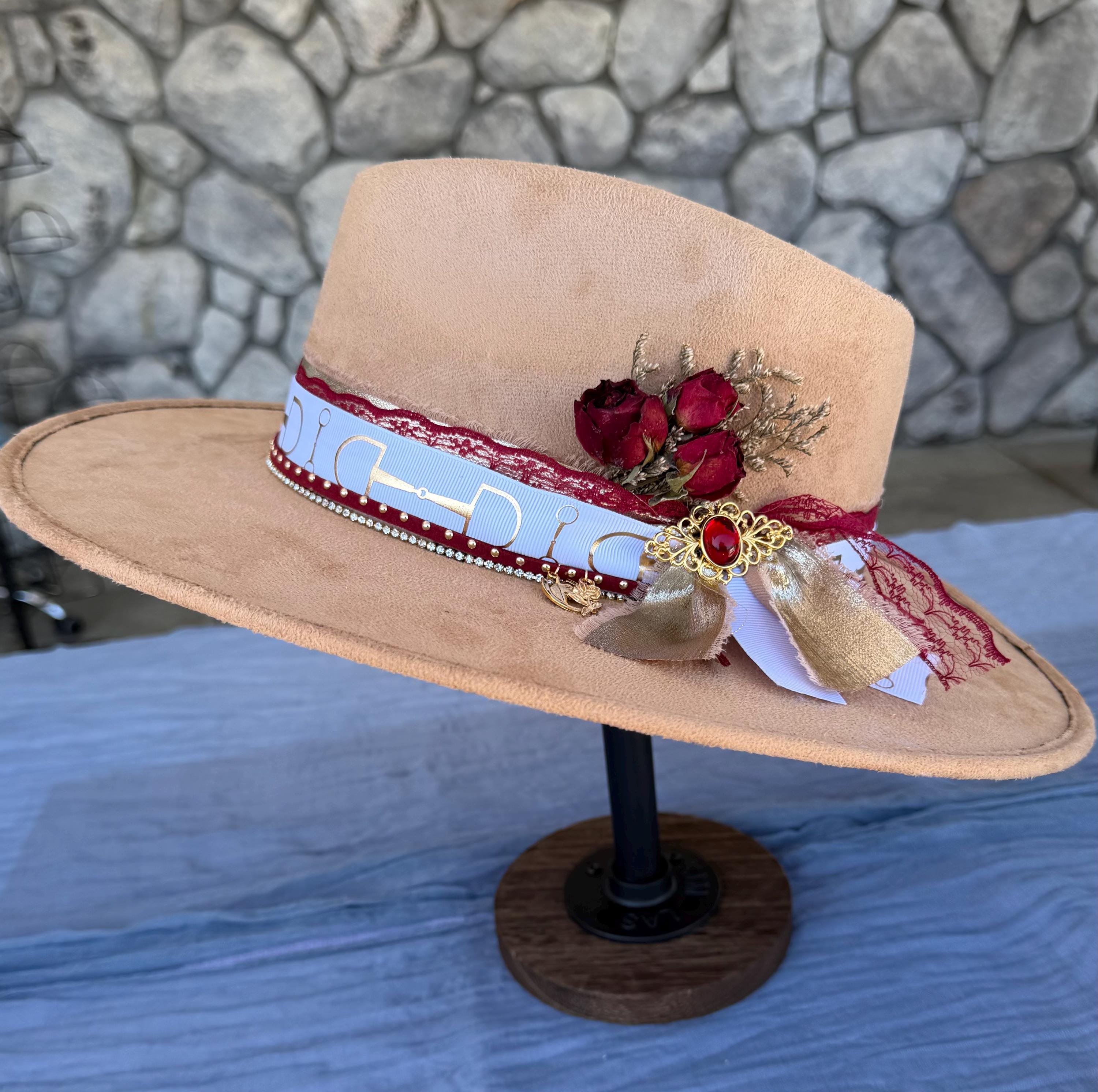 Western Fedora Felt Hat Wearable Art Jumping Paint Horses Sun Moon Stars Horse Rider Fedora – Premium Wool Felt Hat for Equestrian  main image 3