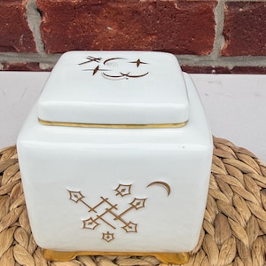 Vintage Königl. pr. Tettau Bavaria Porcelain Lidded Box Gold Atomic Design Germany