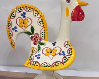 Gallo de la Suerte Portugués Barcelos, Arte Popular Pintado a Mano, 12” Marcado