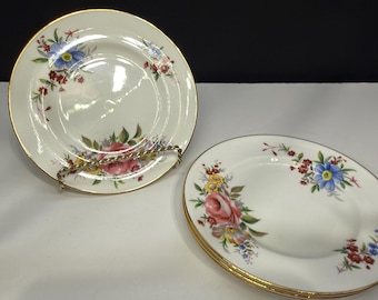 Juego de 4 platos Paragon My Garden, platos de postre de porcelana inglesa de 15 cm (6 pulgadas), diseño floral vintage, platos de té con borde dorado.