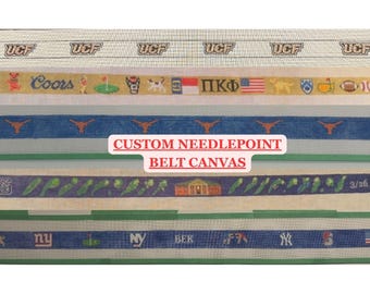 Custom Hand-Painted Needlepoint Belt Canvas: Golf, Fraternity, Life Designs