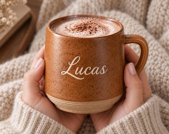 Personalized Engraved Ceramic Mugs For Gift, Custom Name Coffee Mug For Daily Use, Bespoke Text Pottery Mug, Meaningful Quote Keepsake Mug