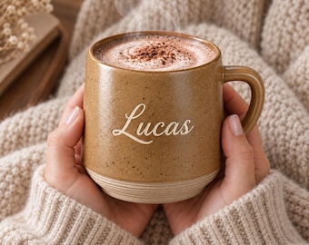 Personalized Engraved Ceramic Mugs For Gift, Custom Name Coffee Mug For Daily Use, Bespoke Text Pottery Mug, Meaningful Quote Keepsake Mug