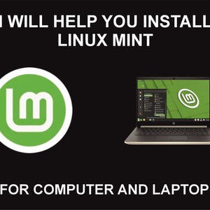 Puede incluir: Imagen de un portátil que muestra la interfaz y el logotipo de Linux Mint. El texto dice: "TE AYUDARÉ A INSTALAR LINUX MINT PARA ORDENADOR Y PORTÁTIL". También se muestra el logotipo verde y blanco de Linux Mint.