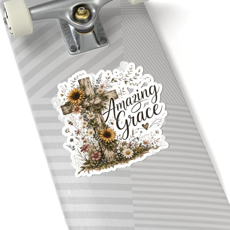 Amazing Grace Sticker, Floral Cross Christian Sticker, Bible Verse ...
