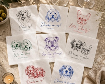 Benutzerdefinierte Haustier-Cocktailservietten, personalisierte Hundehochzeits-Servietten, kundenspezifische Hundeparty-Servietten, Haustierporträt-Getränkeservietten