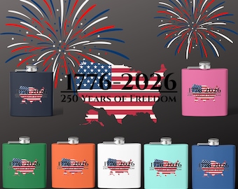 Petaca patriótica del 250 aniversario • 1776-2026 Libertad estadounidense, acero inoxidable
