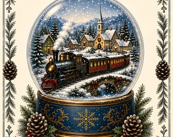 Christmas Wall Art - 11x14 - Snow Globe & Train