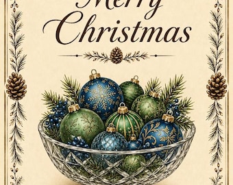 Kerstkaart - ornamenten in schaal