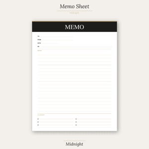Memo Sheet Printable — Midnight | Letter + A5 | Instant Download